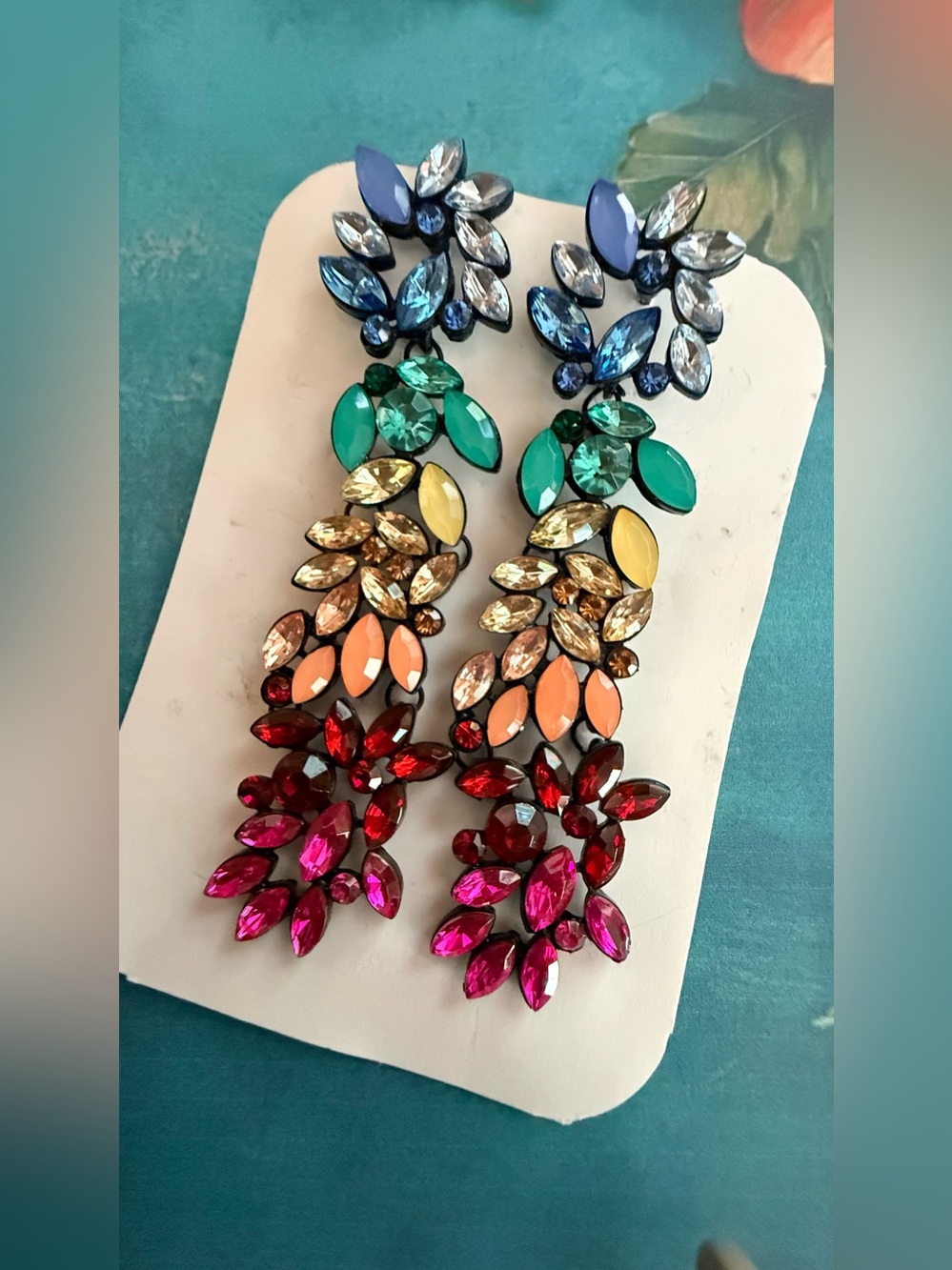 Multicolor Crystal Drop Statement Earrings